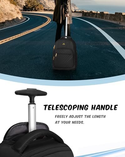 MATEIN Rolling Backpack, 17 inch Extra Large Travel Laptop Backpack with Wheel, Water Resistant Carry on Luggage Business Bag, Overnight College Computer Backpack Trolley Suitcase for Women Men, Black - Image 5
