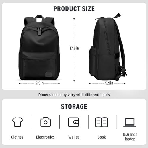 HOMIEE Lightweight Casual Laptop Backpack Fits 15.6 Inch Computer, Water-Resistant Daypack Unisex Bookbag for College Work Travel, Black - Image 3