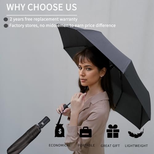 MRTLLOA 42/49 Inch Compact Windproof Travel Umbrella for Rain, Lightweight, Portable, Automatic, Strong, Waterproof Folding Umbrellas for Women, Men and Teenagers - Image 2