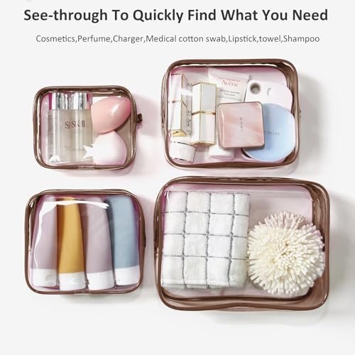 LETGO 4 Pack TSA Approved Clear Travel Toiletry Bag Zippers Carry-on Travel Size Toiletries Clear Makeup Bags in 4 Size Travel Accessories Essentials for Men and Women (Coffee, Pack of 4) - Image 4
