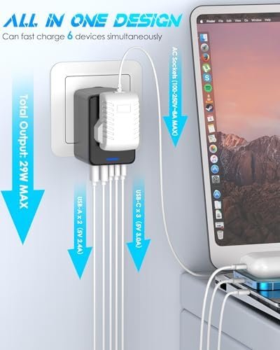 Universal Travel Adapter Offers 5.8A 3X 3.0A USB-C Ports, 2X 2.4A USB-A Ports and Multi AC Outlet, All-in-One International Power Plug Adaptor Worldwide Charger for EU US UK AU 200+ Countries - Image 2