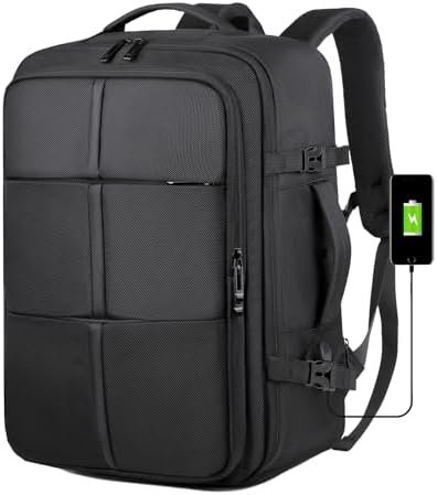 Travel Backpack for Men Business Computer Large Backpack Suitcase for Travel with USB Charging Port, Work Laptop Bookbag for Women Office College School Bag, Black