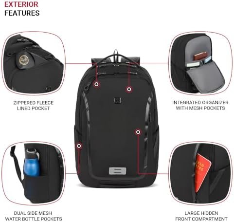 SwissGear Shield Laptop Backpack, Black, 18.5”x12”x6” - Image 3