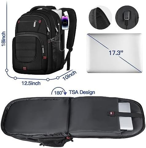 Extra Large Backpack, 50L Travel Backpack, 17 inch Laptop Backpack for Men, TSA Approved Heavy Duty Backpack with USB Charging Port, Anti Theft Backpack for Business Work College, Black - Image 3