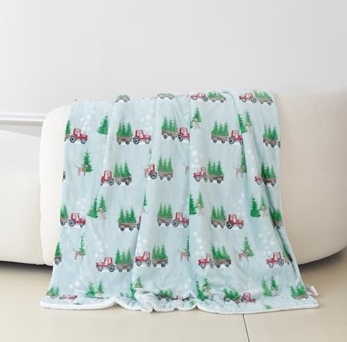 Elegant Comfort Reversible and Ultra-Plush Flannel Fleece-Winter Christmas Sherpa Throw- Lightweight Soft and Cozy-Holiday Decorative Throw, Perfect for Lounging, 50 x 60 inches, Tractor Tree - Image 2