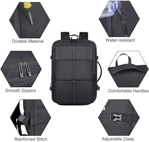 Travel Backpack for Men Business Computer Large Backpack Suitcase for Travel with USB Charging Port, Work Laptop Bookbag for Women Office College School Bag, Black - Image 4