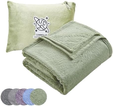 Commollis Travel Blanket Airplane Compact - 2 in 1 Airplane Travel Accessory, from Airplane Blanket to Travel Pillow, with Luggage Strap, Soft Handles and Security Pockets