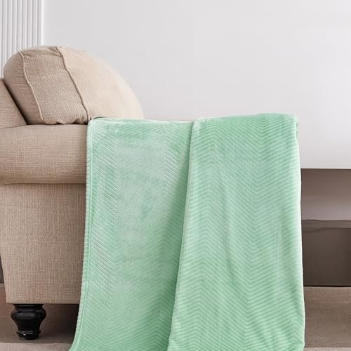Throw Blanket 50x60 Inches, 3D Jacquard Premium Lightweight Silky Fleece with Fluffy Fuzzy Sherpa for Bed, Sofa,Travel and Camping, 50"x60", Sage Green - Wave - Image 2