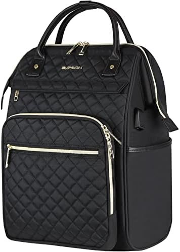 EMPSIGN 17 Inch Laptop Backpack for Women, Work Business Travel Computer College Bags, Large Capacity Water-repellent Quilted Casual Daypack with USB Port, Black