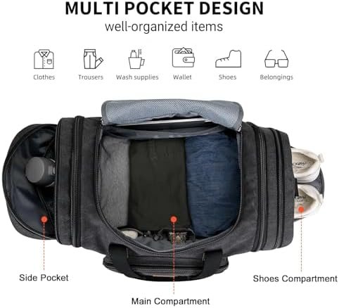 WITZMAN Mens Duffle Bags for Traveling Canvas Weekender Travel Bag Expandable Overnight Bag Carry on Bag(A8007 Black) - Image 4