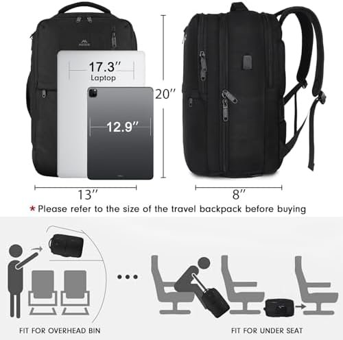 MATEIN Carry on Backpack, Extra Large 40L Flight Approved Travel Laptop Backpack with USB Port, 17 Inch Water Resistant Luggage Computer Daypack College Overnight Weekender Bag for Men & Women, Black - Image 6