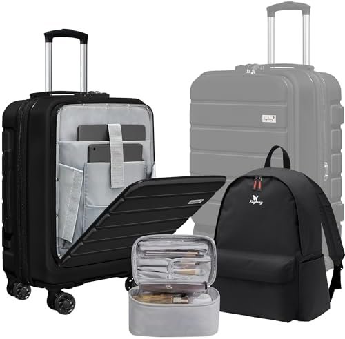 Explorer Lightweight Hardside Expandable Luggage Spinner Wheels Suitcase W/TSA Lock, Black, Carry on-3 Pieces