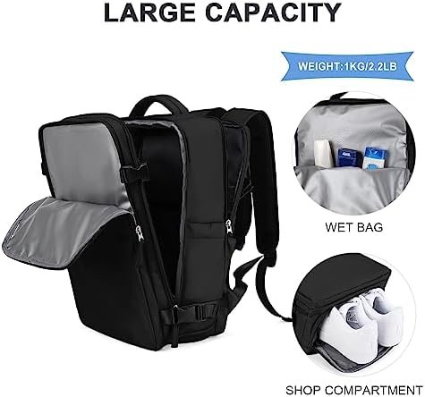 coowoz Travel Backpack For Women Men Airline Approved,Black Carry On Backpack,Large Hiking Waterproof Outdoor Sports Rucksack Casual Daypack Fit 15.6 Inch Laptop Backpack for College - Image 4