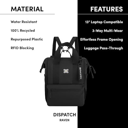 Sherpani Dispatch, Convertible Backpack Tote, Travel Backpack, Crossbody Bags for Women, Laptop Backpack, Fits 13 Inch Laptop (Raven) - Image 4