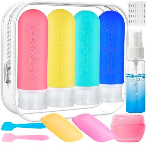 Travel Size Toiletries Bottles Kit-3oz TSA Approved Leak Proof Containers for Shampoo, Conditioner | Squeezable Silicone Tubes with Toiletry Bag-Travel Essentials Accessories Women Must Haves Colorful