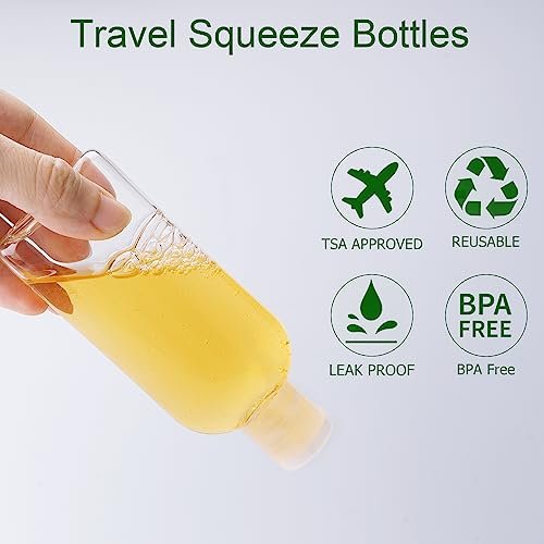 Travel Size Containers Plastic Travel Bottles Leak Proof Squeeze Bottles with Flip Cap TSA Approved 3.4oz/100ml Travel Bottles for Toiletries, Shampoo, Conditioner & Lotion (5 Pack) - Image 2