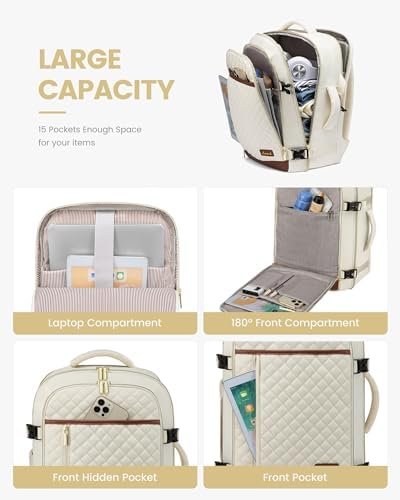 LOVEVOOK Travel Backpack for Women, Carry on Backpack for Airplanes,TSA Personal Item Travel Bag fits 15.6" Laptop,Travel Essentials Carry On Bag Flight Approved with 3 Packing Cubes - Image 3