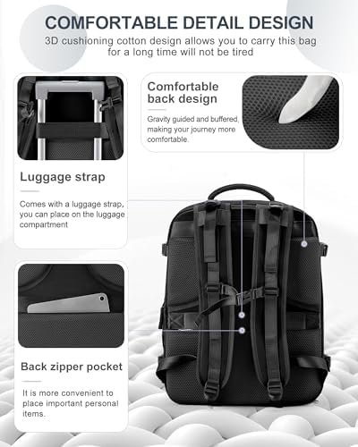 coowoz Large Travel Backpack Carry On for Women Man Black Waterproof Gym Backpack with Laptop Compartment Mochila de Viaje Teacher Personal Item Backpack Rucksack Airplane Accessories Must Haves - Image 2