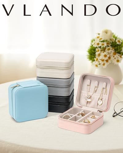 Vlando Travel Jewelry Box, Small Jewelry Travel Organizer Case for Girls Women - Black - Image 8