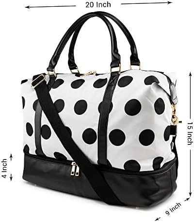 Gearonic Weekender Bag Travel Duffle for Women Men Overnight Carry On Tote with Shoe Compartment and Luggage Sleeve- White Base/Black Polka Dot - Image 2