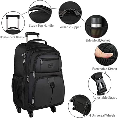 MATEIN Rolling Backpack with 4 Wheels, 17 inch Roller Travel Laptop Backpack for Women Men, Large Wheeled Backpacks Water Resistant Business Carry on Luggage, Airline Approved Suitcase Bag, Black - Image 6