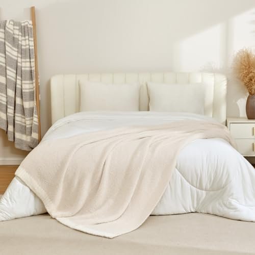 Snuggle Sac Buttery Ivory Throw Blanket for Couch, Reversible Super Soft Knitted Blankets, Warm Cozy Knit Fuzzy Plush Lightweight Throws for Sofa, Bed, Camping, Picnic, Ivory, 50 x 60 inches - Image 7
