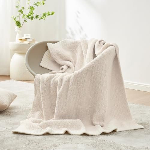 Snuggle Sac Buttery Ivory Throw Blanket for Couch, Reversible Super Soft Knitted Blankets, Warm Cozy Knit Fuzzy Plush Lightweight Throws for Sofa, Bed, Camping, Picnic, Ivory, 50 x 60 inches - Image 4