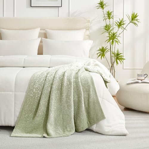 Snuggle Sac Sage Green Throw Blanket for Couch, Reversible Super Soft Warm Blankets Cozy Knit Blanket Fuzzy Plush Lightweight Throws for Sofa, Bed, Picnic, Ombre Sage Green, 50 x 60 inches - Image 7