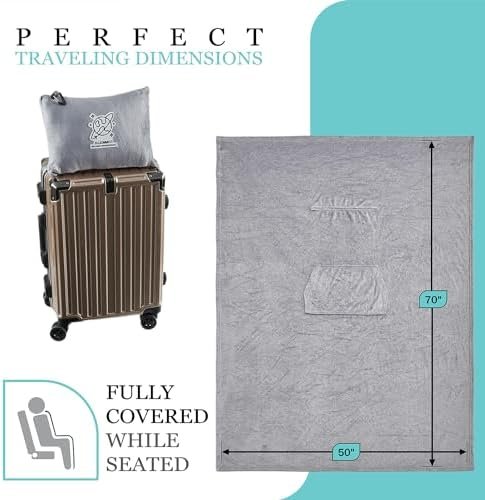 Commollis Travel Blanket Airplane Compact - 2 in 1 Airplane Travel Accessory, from Airplane Blanket to Travel Pillow, with Luggage Strap, Soft Handles and Security Pockets - Image 3