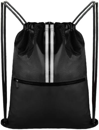 Drawstring Backpack Sports Bag Gym Sackpack Draw String Back Bag for Men Women (Black)