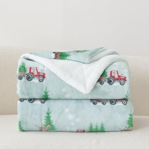 Elegant Comfort Reversible and Ultra-Plush Flannel Fleece-Winter Christmas Sherpa Throw- Lightweight Soft and Cozy-Holiday Decorative Throw, Perfect for Lounging, 50 x 60 inches, Tractor Tree - Image 3