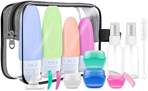 14PC 3OZ TSA Approved Silicone Travel Bottles for Toiletries, BPA Free Leak Proof Reusable Silicone Bottles, Travel Accessories for Shampoo Soap Liquids with Toiletry Bag