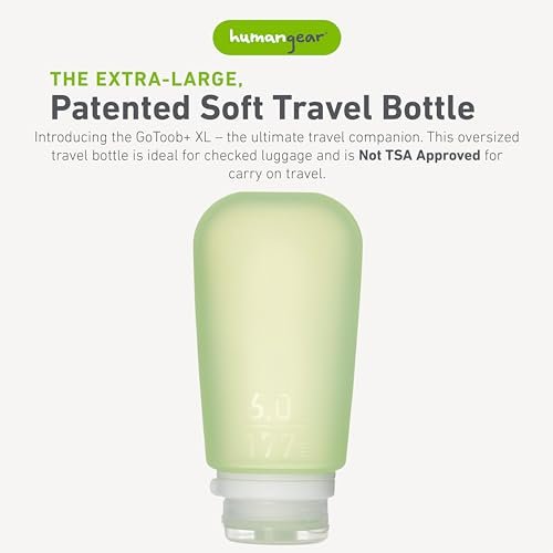 humangear GoToob+ (XL) | Refillable Silicone Travel Bottle | Locking Lid | Food-Safe Material | Green, XL (6 fl.oz.; 177ml) - Image 2