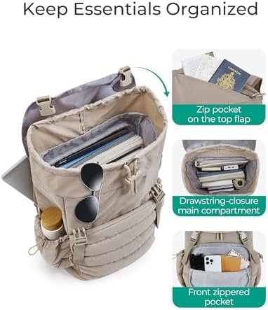 BAGSMART College Laptop Backpack, Large Opening Travel Backpack for Women,TSA Approved Personal Item, Outdoor Backpack for 15.6 Inch Laptop, Water-Resistant Casual Daypack, Camel - Image 3