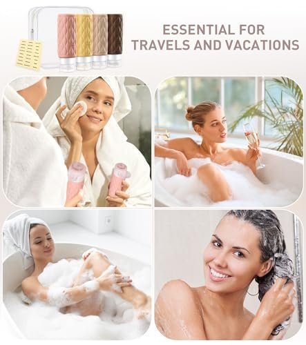 Travel Bottles for Toiletries, 3.4 oz TSA Approved Silicone Travel Bottles with Clear Toiletry Bag and Labels, Essential Travel Accessories for Shampoo Conditioner Lotion, 4 Pack (Cream) - Image 7