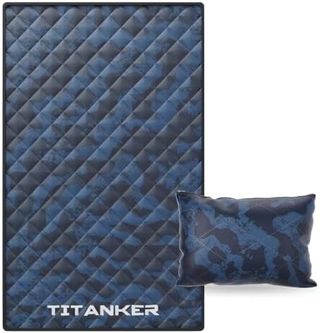 Titanker Outdoor Picnic Blankets, Camping Blanket Waterproof Blanket and Outdoor Pillow 2-in-1, 83''X 55'' Car Blanket with Storage Bag, Stadium Blanket for Hiking, Camping, Camo Blue