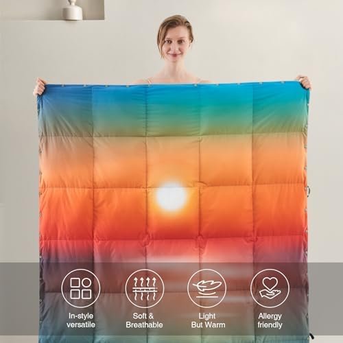 APSMILE Sunset Print Down Throw Blanket | Extra Fluffy & Warm Packable Feathers Down Blanket with Snap Buttons for Bed, Couch, Sofa, Travel, 50x70 Inches - Image 4