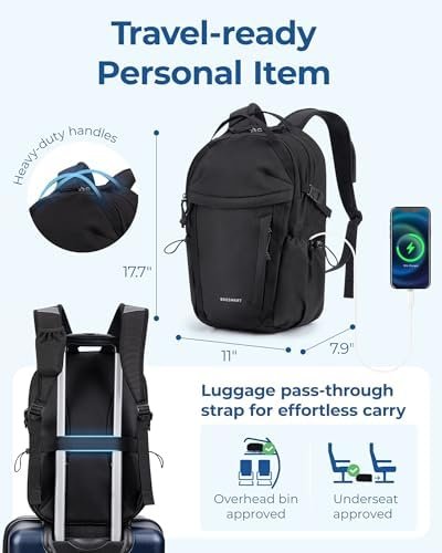 BAGSMART Travel Backpack for Men and Women, Lightweight 15.6" Sport Bag, Large Weekender Bag, Water Resistant Stylish Casual Bookbag for Flight, College, Outdoor, Black - Image 4