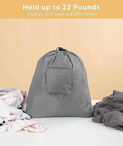Travel Laundry bags, 2 Pack Dirty Laundry Travel Bag, Foldable Dirty Clothes Bag for Traveling, Washable and Small Laundry Bag with Handles for Suitcase, Gym, Camping, Black+Grey - Image 4