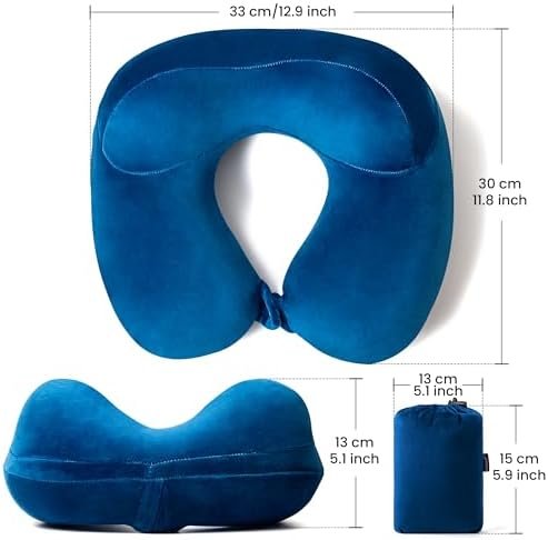 Anmerl Inflatable Travel Pillow Soft Velvet Portable Neck Pillow with Storage Bag for Airplane Train Car Office - Image 2