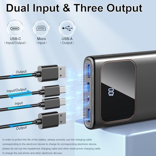 Portable Charger, Slim 10000mAh Power Bank with 15W Fast Charging, 4 Outputs 3 Inputs with Built in Type-C, USB-A Battery Pack, Compatible with iPhone 15 14 13 Samsung S22 S21 Android Cell Phone etc - Image 4