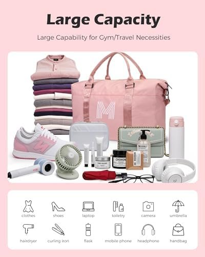 Gifts for Daughter, Initial Travel Duffel Bag, Sports Bag, Personalized Weekender Bag with Shoulder Strap, Monogram Overnight Bag, Gift for Friend Sister Women gifts (Letter A) - Image 3