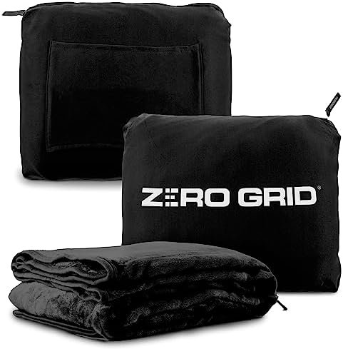 Zero Grid Premium Lightweight Wearable Super Soft Travel Blanket with Neck Snaps, Cozy Footpockets and Zipper Pouch (Midnight)