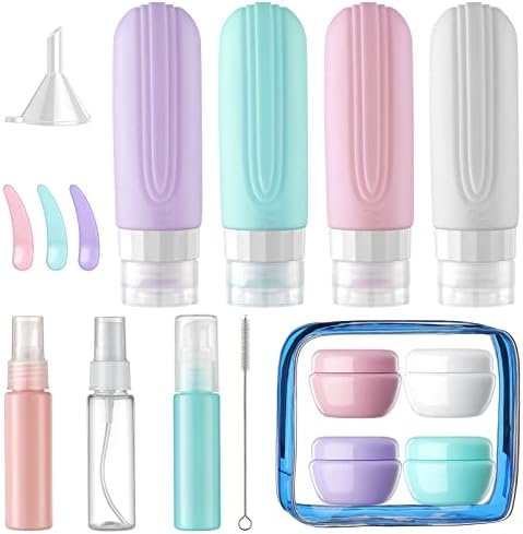 19 Pack Travel Bottles Set for Toiletries, TSA Approved Travel Size Containers, 3oz BPA Free Leak Proof Silicone Squeezable Travel Accessories, Refillable for Shampoo Conditioner Lotion Soap