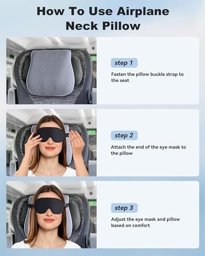 JefDiee Neck Pillows for Travel,Memory Foam Travel Neck Pillow with 3D Eye Mask,Travel Pillows for Sleeping Airplane-Prevents Head Forward,Airplane Pillow for Long Flight,Car,Train,Home,Office(Grey) - Image 5