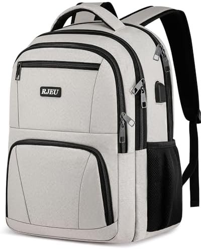 Backpack for Women, School Backpack for Teens Girls, College Students, with 15.6 inch Laptop Sleeve, Travel Computer Mochila with 3 Compartments, Ergonomic Straps - Bookbag Beige