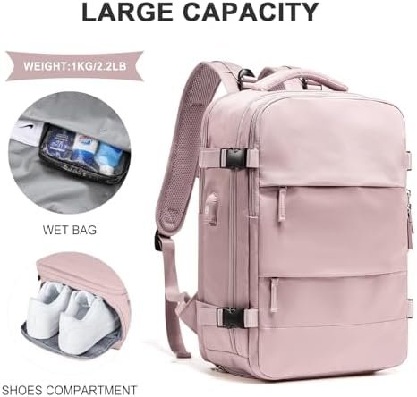 coowoz Large Travel Backpack For Women Men,Carry On Backpack,Hiking Backpack Waterproof Outdoor Sports Rucksack Casual Daypack travel essentials(Pink Purple) - Image 3