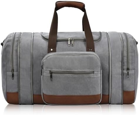 Dimayar Canvas 50L Duffle Bag for Travel,Expandable Carry on Bag,Overnight Weekend Gym Bag Duffel Bag Mens Travel Bag (Gray)