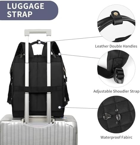 EMPSIGN 17 Inch Laptop Backpack for Women, Work Business Travel Computer College Bags, Large Capacity Water-repellent Quilted Casual Daypack with USB Port, Black - Image 5
