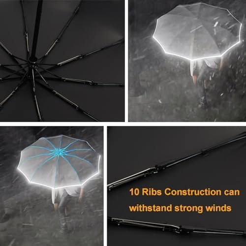 Windproof Travel Umbrella, Rain Sun and UV Resistant Auto Open Close Compact Portable Folding Umbrella for Car, Backpack, Men and Women, Black - Image 6